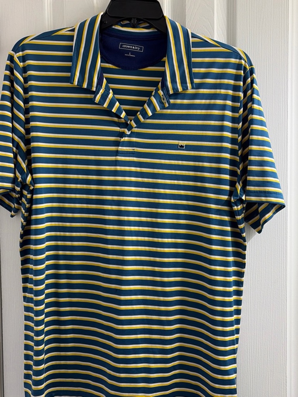 crown & ivy Men's Green and Yellow Striped Polo